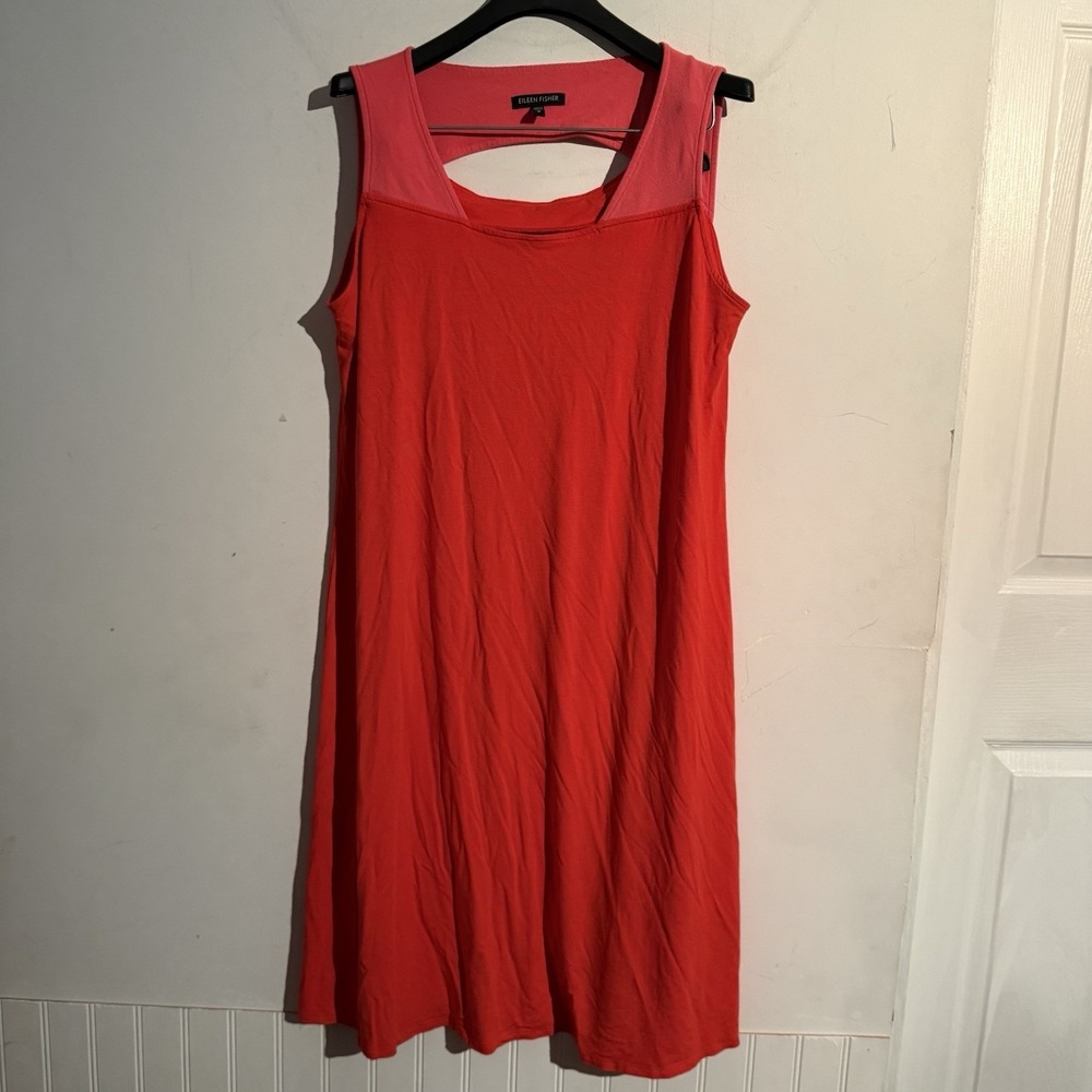 Eileen Fisher Viscose Jersey Summer Dress size M cutout back New Red